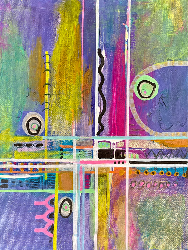 Evan Stuart Marshall, Iridescent Intersection, 2022, mixed media on canvas, 8 in x 6 in. Sold.