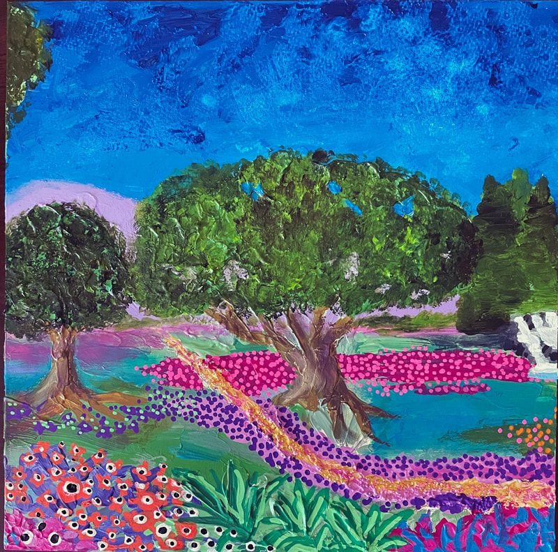 Evan Stuart Marshall, The Fig Tree (Garden of Eden triptych), 2021, mixed media on panel, 10 in x 10 in. Commission.